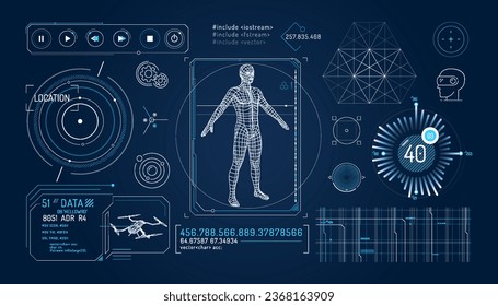 Set of infographic elements about drone control and augmented reality.