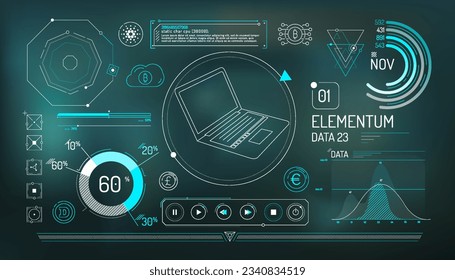 Set of infographic elements about financial technology and cryptocurrencies.