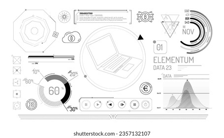 Set of infographic elements about financial technology and cryptocurrencies.