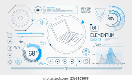 Conjunto de elementos infográficos sobre tecnología financiera y criptomonedas.