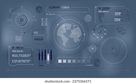 Set of infographic elements about geolocation and data exchange.