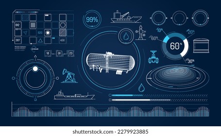 Set of infographic elements about oil storage and transportation.