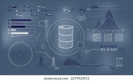 Reihe von Infografiken über die Ölförderung und -produktion.