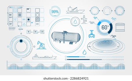 Set of infographic elements about oil storage and transportation.