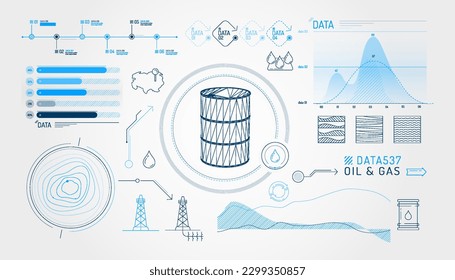 Set of infographic elements about oil exploration and production.