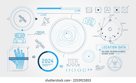 Set of infographic elements about satellite internet and AI.