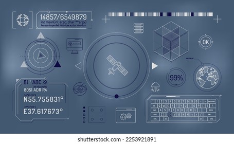 Conjunto de elementos infográficos sobre la protección de datos por satélite y cuádruple.