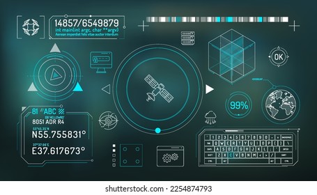 Conjunto de elementos infográficos sobre la protección de datos por satélite y cuádruple.