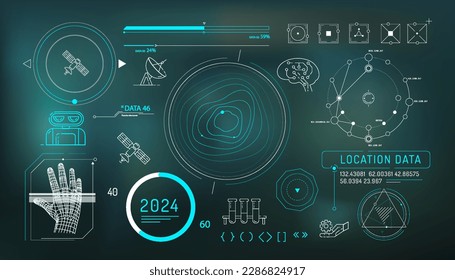 Set of infographic elements about satellite internet and AI.