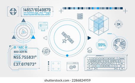 Conjunto de elementos infográficos sobre la protección de datos por satélite y cuádruple.