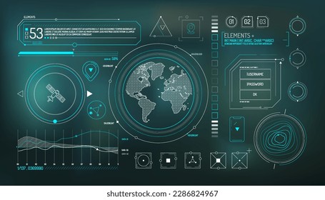 Set of infographic elements about satellite and data input.