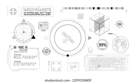 Set of infographic elements about satellite and quadcopter data protection.