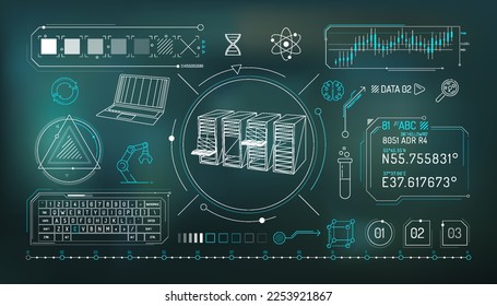 Set von Infografiken über die wissenschaftliche Datenspeicherung.