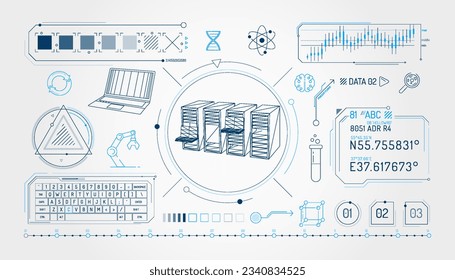 Conjunto de elementos infográficos sobre el almacenamiento de datos científicos.