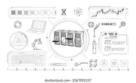 Set of infographic elements about scientific data storage.