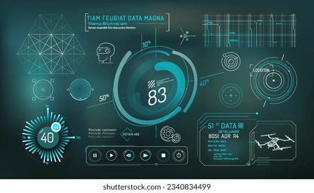 Set of infographic elements about virtual reality drone control.