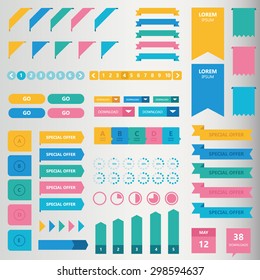 Set of infographic elements. Banner design elements. Set of ribbon. strip, tabs, corner. Vector infographic