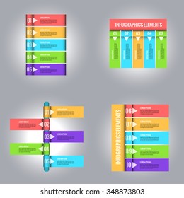 Set of infographic elements. Business concept with five banners for options, parts or steps. Infographic design elements set. Can be used for web design, business presentation etc. Stock vector.