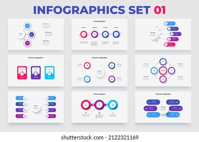Set of infographic elements for business presentation and infographic. Flowcharts, banners, cycle and timelines.