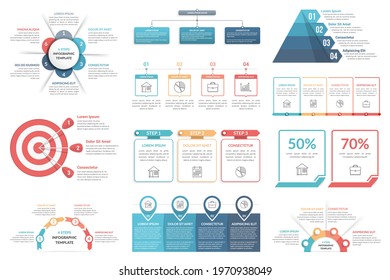 Set of infographic elements - cricle diagram, flowchart, pyramid, steps or options, workflow diagram, vector eps10 illustration