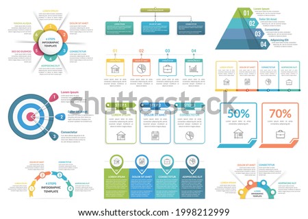 Set of infographic elements - cricle diagram, flowchart, pyramid, steps or options, workflow diagram, vector eps10 illustration