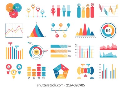 Set of infographic elements data visualization vector design template with different chart, diagram, flowchart, workflow, timeline. Infographics for business statistics, planning and analytics.