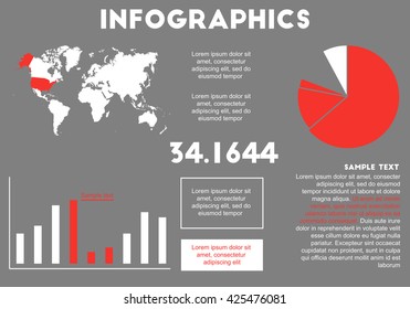 Set of infographic elements. Grey, red and white colors. Minimal vector illustration.