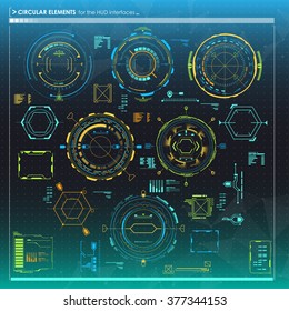  set of infographic elements. Head-up display circular elements for the web and app. Futuristic user interface. Virtual graphic.