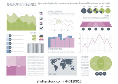 set of infographic elements isolated on white background. vector timeline, option graph, bar code symbol. pie chart info graphic icons. financial statistic and growth report presentation banner