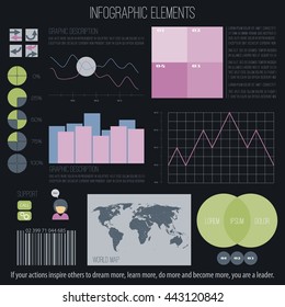 set of infographic elements isolated on white background. vector timeline, option graph, bar code symbol. pie chart info graphic icons. financial statistic and growth report presentation banner