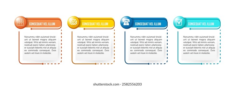 Set of infographic elements with line icons and place for your text, can be used as workflow, process, steps or options, vector illustration design template. four steps on vertical layout.