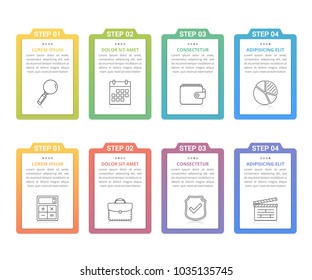 Set of infographic elements with numbers, line icons and place for your text, can be used as workflow, process, steps or options, soft color gradients, vector eps10 illustration