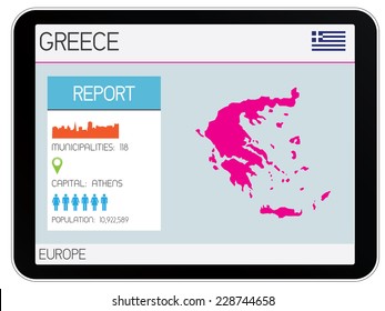 A Set of Infographic Elements on a Tablet for the Country of Greece