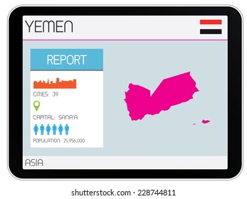 A Set of Infographic Elements on a Tablet for the Country of Yemen