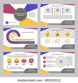 Set of infographic elements. Presentation template. Book cover design. Abstract composition. A4 brochure. Title sheet. Modern. Yellow. Blue. Red. Gray. Creative. Vector illustration.