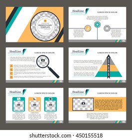 Set of infographic elements. Presentation template. Book cover design. Abstract composition. A4 brochure. Title sheet. Modern. Yellow. Green. Gray. Dark blue. Creative. Vector illustration.