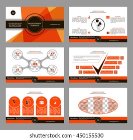 Set of infographic elements. Presentation template. Book cover design. Abstract composition. A4 brochure. Title sheet. Modern. Orange. Black. Creative. Vector illustration.