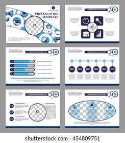 Set of infographic elements. Presentation template. Book cover design. Abstract composition. A4 brochure. Title sheet. Modern. Light and dark blue. Creative. Vector illustration. 