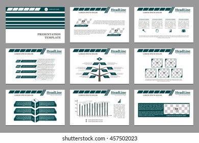 Set of infographic elements. Presentation template. Book cover design. Abstract composition. A4 brochure. Title sheet. Modern. Dark green. Gray. Creative. Vector illustration.