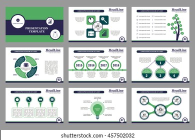Set of infographic elements. Presentation template. Book cover design. Abstract composition. A4 brochure. Title sheet. Modern. Green. Dark blue. Gray. Creative. Vector illustration. Circles.