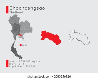 A Set of Infographic Elements for the Province Chachoengsao Position in Thailand. and Area District Population and Outline. Vector with Gray Background.