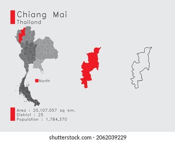 A Set of Infographic Elements for the Province Chiang Mai Position in Thailand. Vector with Gray Background. svg