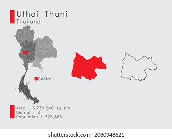 Un conjunto de elementos infográficos para la posición de la provincia en Tailandia. y Area District Population and Schema. Vector de fondo gris.