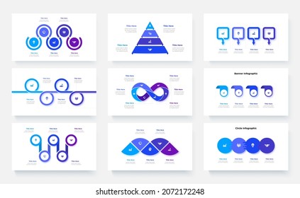 Set of the infographic elements. Pyramid, circles, abstract, infinity sign and timelines elements. Illustrations with 4, 5 and 6 options.