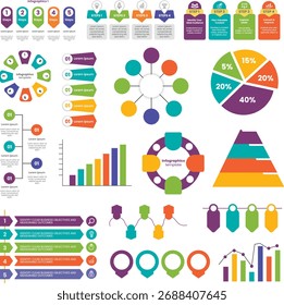Conjunto de elementos infográficos e modelos. Coleção de infográficos de negócios com gráficos, cronogramas, etapas e opções para visualização de dados e design de apresentação. Ilustração vetorial