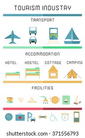 Set of infographic elements. Tourism industry. Transport. Facilities vector illustration