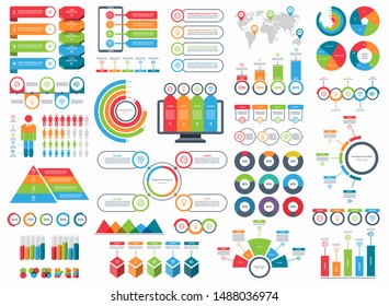 Set of infographic elements. Vector collection of diagrams, arrows, circles, timeline templates, pie charts, demographic icons.