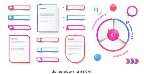 Set of infographic elements vector, list, pie chart, label, trendy colorful presentation template collection