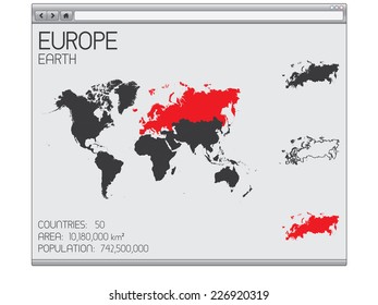 A Set of Infographic Elements in a Web Browser for the Continent of Europe