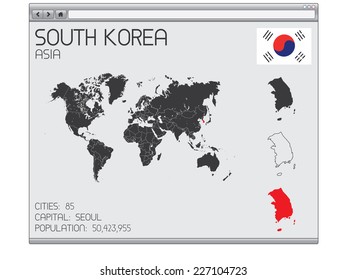 A Set of Infographic Elements in a Web Browser for the Country of South Korea